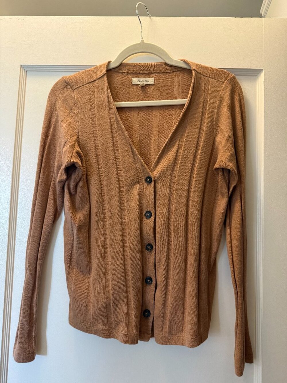Madewell Camel Brown Ribbed V-Neck Button Front Cardigan XXS